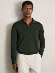 Merino Wool Long-Sleeve Polo Shirt Dark Military Green | Men
