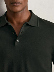 Merino Wool Long-Sleeve Polo Shirt Dark Military Green | Men