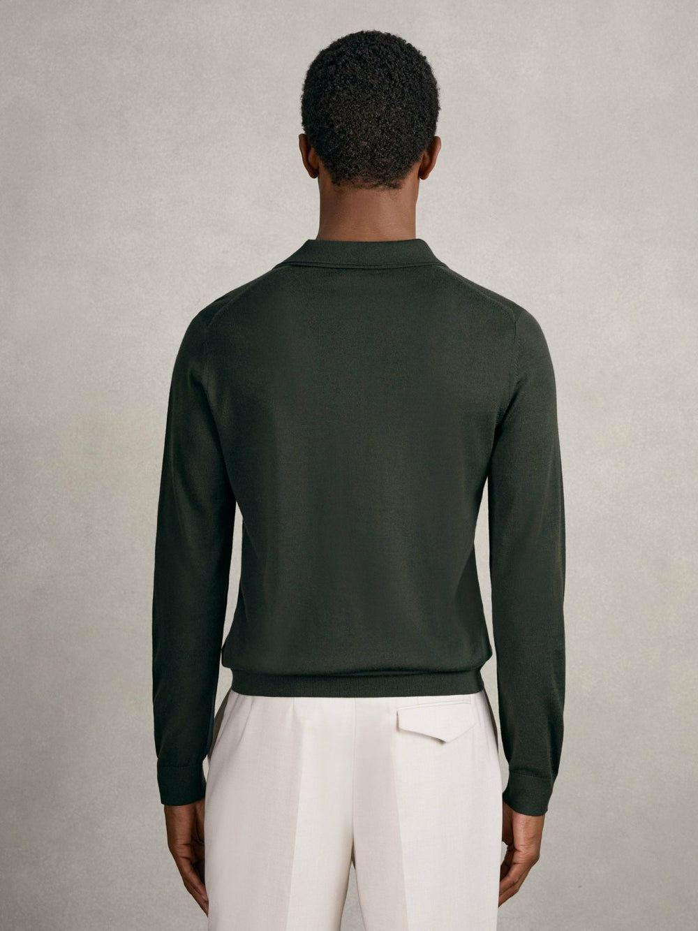 Merino Wool Long-Sleeve Polo Shirt Dark Military Green | Men