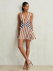 Stripe-Print Sleeveless Mini Dress Brown/Navy | Women