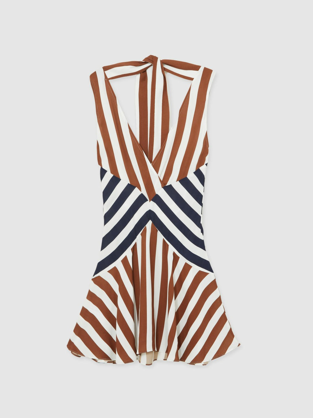 Stripe-Print Sleeveless Mini Dress Brown/Navy | Women