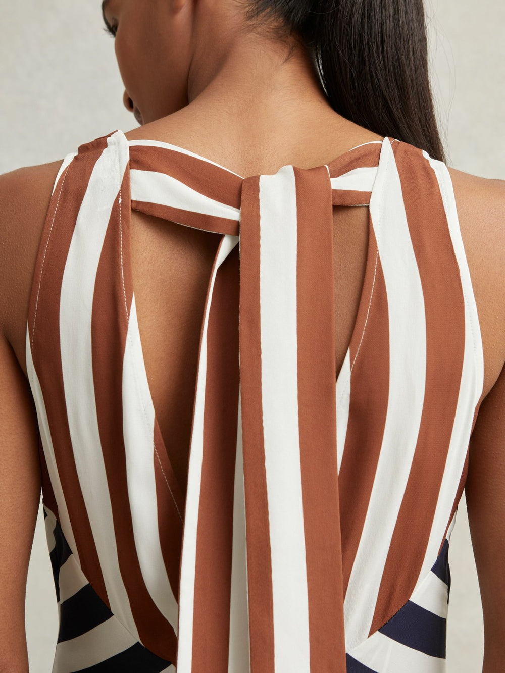 Stripe-Print Sleeveless Mini Dress Brown/Navy | Women