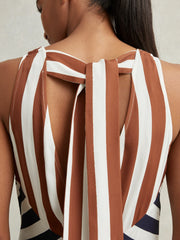 Stripe-Print Sleeveless Mini Dress Brown/Navy | Women