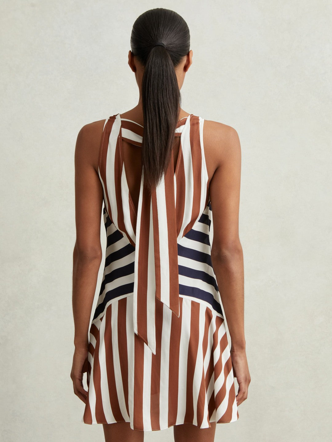 Stripe-Print Sleeveless Mini Dress Brown/Navy | Women