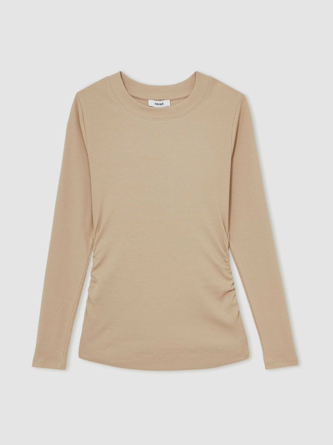 Cotton Long-Sleeve Ruched T-Shirt with Stretch Camel | Women