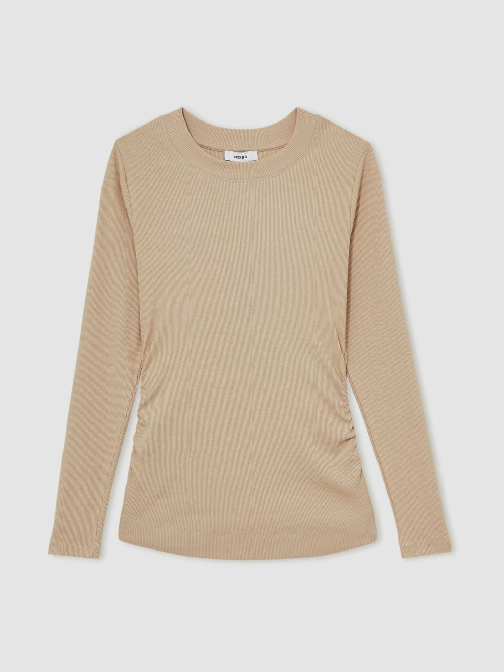 Cotton Long-Sleeve Ruched T-Shirt with Stretch Camel | Women