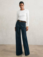 Cotton Crew-Neck Long-Sleeve T-Shirt With Stretch White | Women