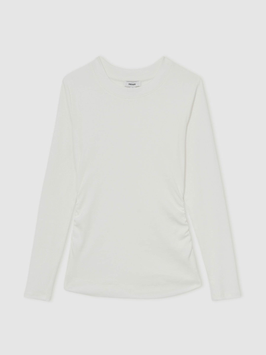 Cotton Long-Sleeve Ruched T-Shirt with Stretch White | Women