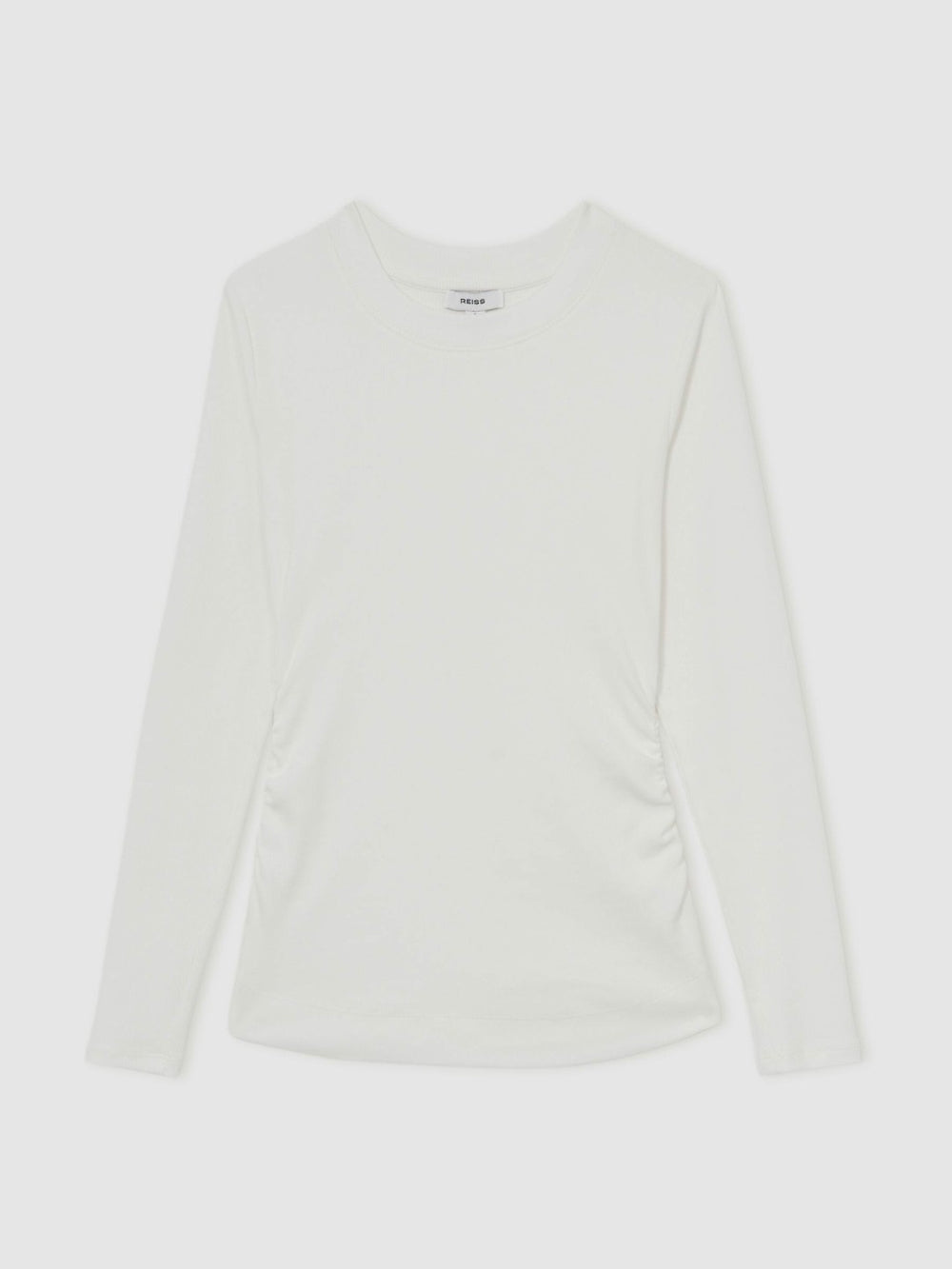Cotton Long-Sleeve Ruched T-Shirt with Stretch White | Women