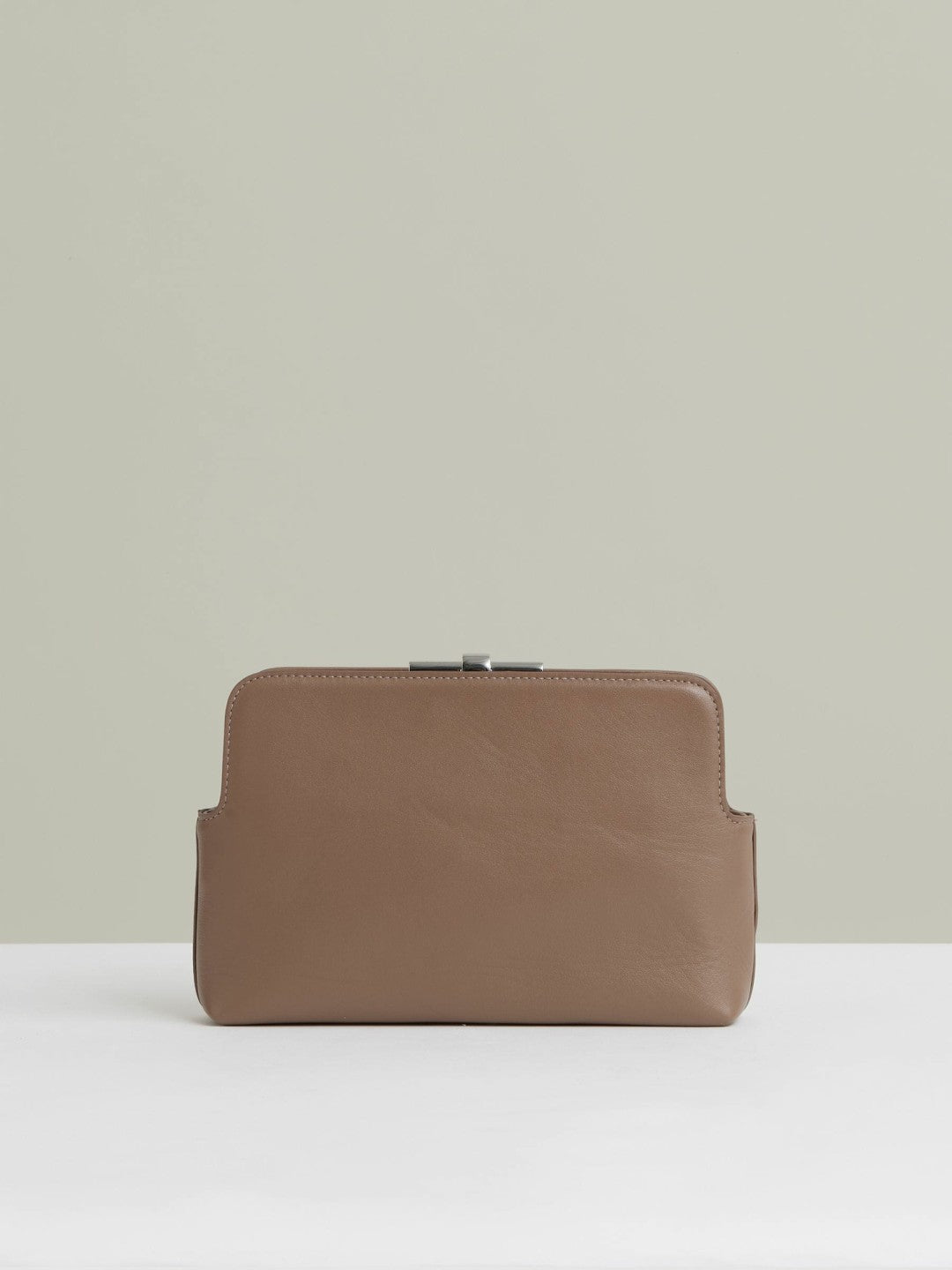Leather Frame Clutch Bag Neutral | Women