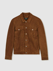 Suede Press Stud Trucker Jacket Tobacco Brown | Men