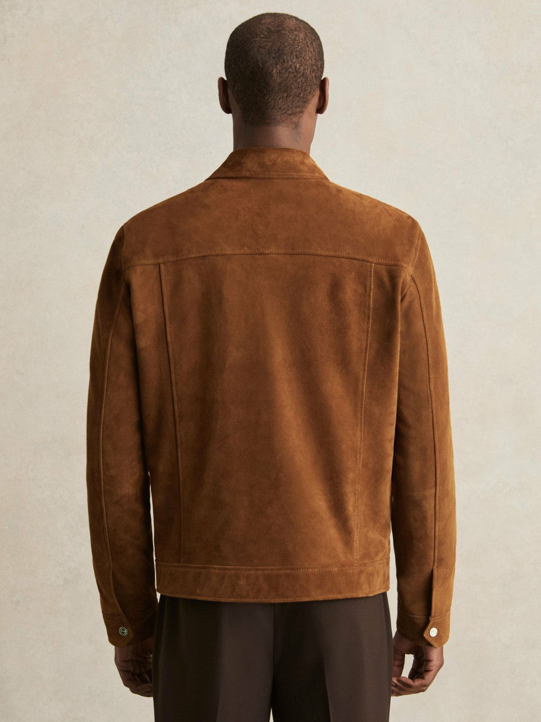 Suede Press Stud Trucker Jacket Tobacco Brown | Men