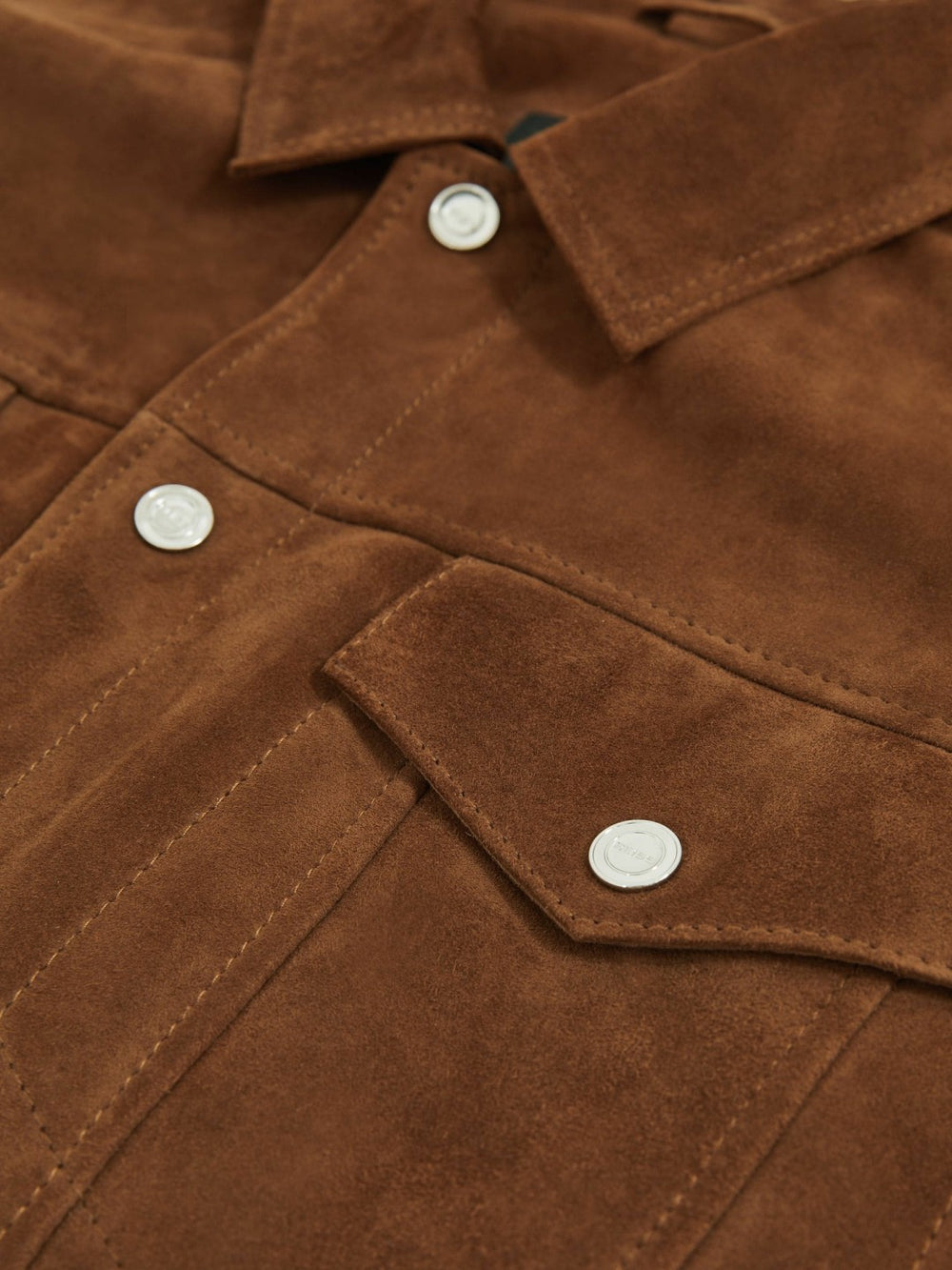 Suede Press Stud Trucker Jacket Tobacco Brown | Men