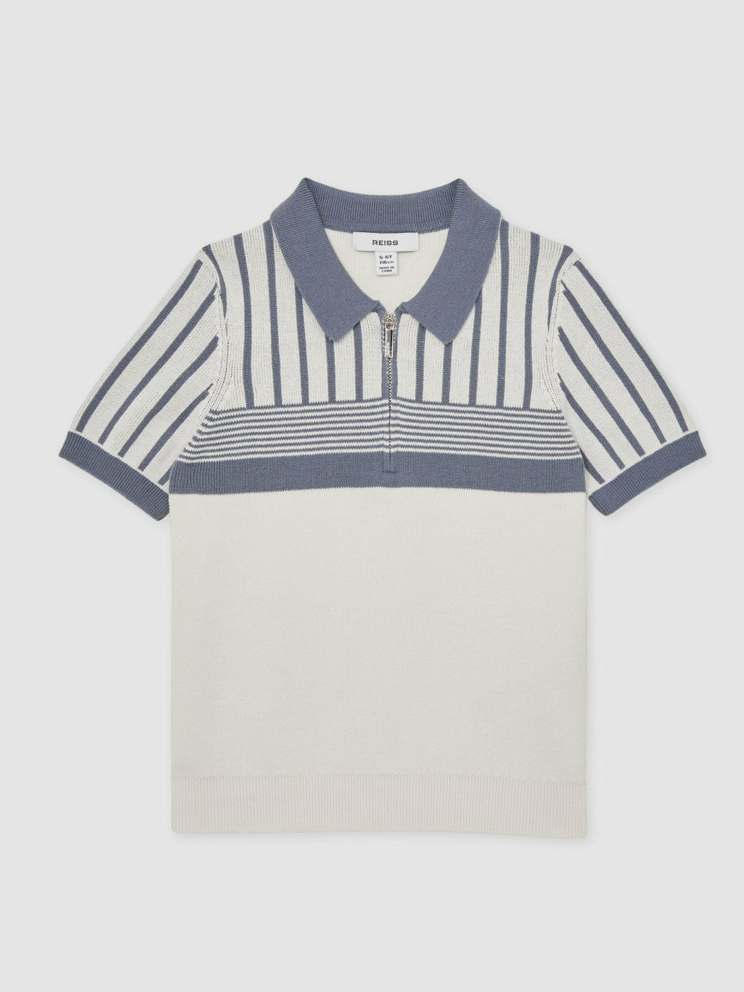 3-9 yrs Cotton Stripe Knit Half-Zip Polo Shirt Off White/ Airforce Blue | Children & Baby