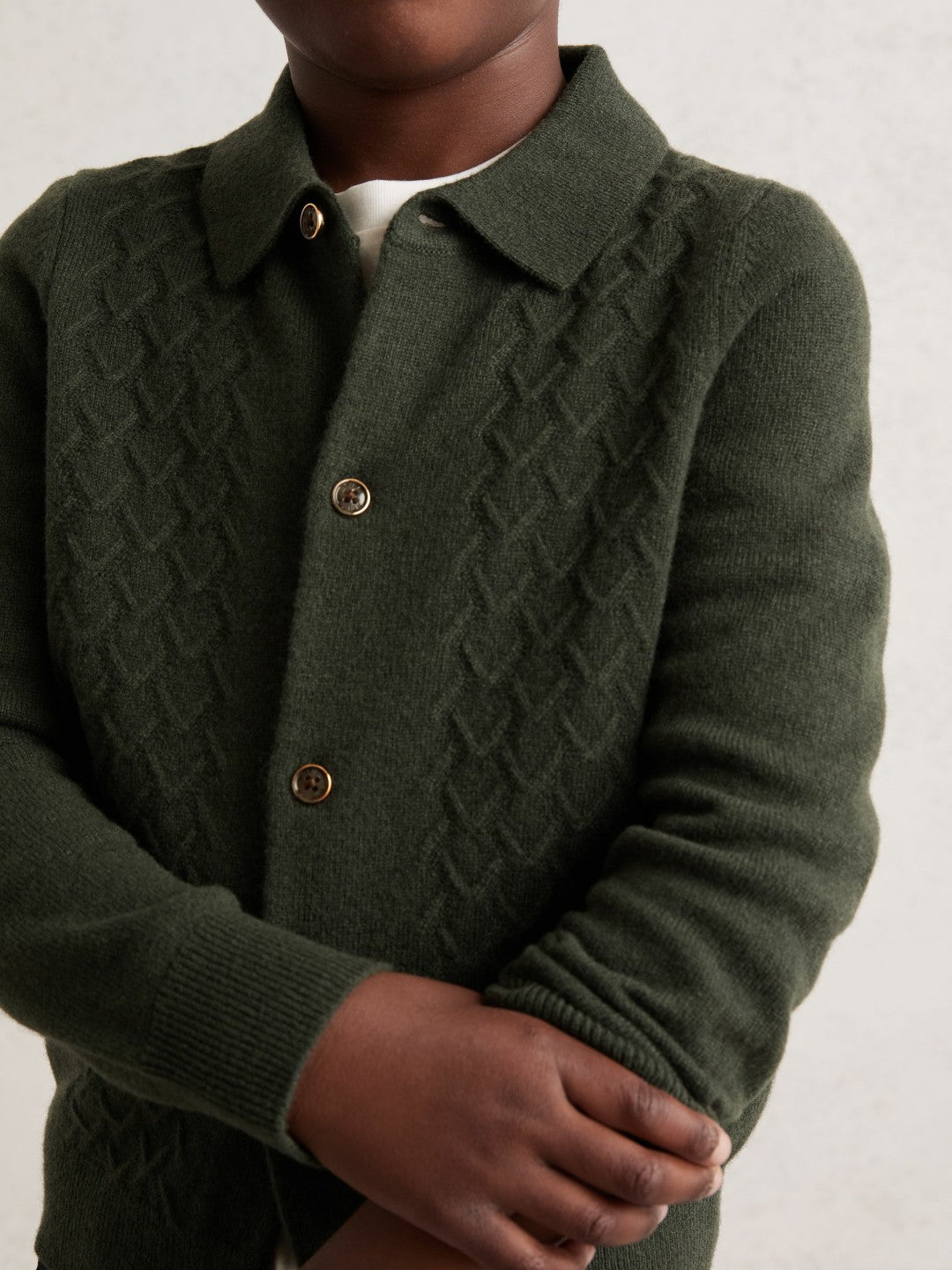 9-13 yrs Wool V-Stitch Button-Through Cardigan Forest Green | Children & Baby