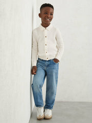 3-9 yrs Wool V-Stitch Button-Through Cardigan Off White | Children & Baby