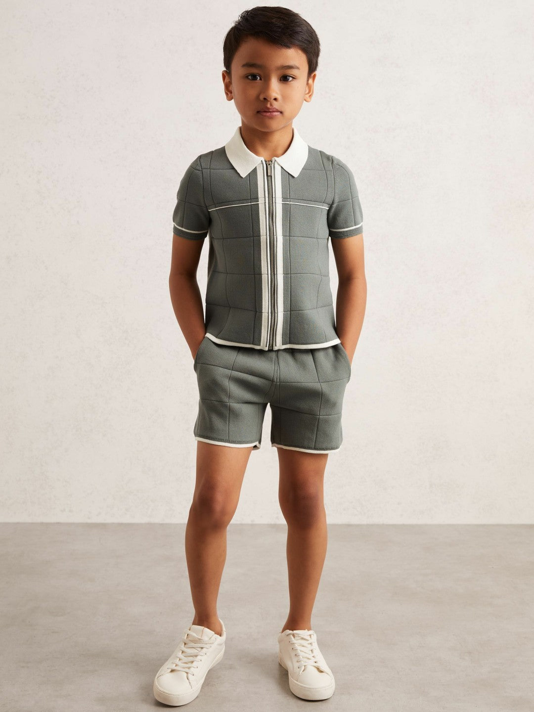 9-13 yrs Tipped Knit Zip-Through Shirt Dark Sage Green | Children & Baby