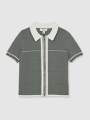 13-14 yrs Tipped Knit Zip-Through Shirt Dark Sage Green | Children & Baby