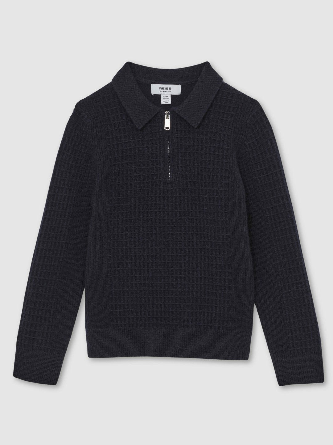 9-13 yrs Wool Waffle-Knit Half-Zip Polo Shirt Navy Blue | Children & Baby