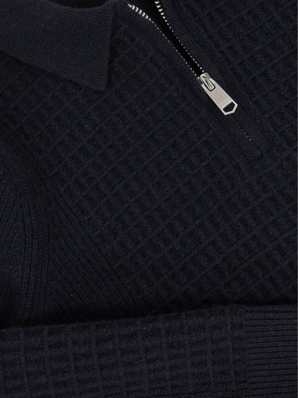 9-13 yrs Wool Waffle-Knit Half-Zip Polo Shirt Navy Blue | Children & Baby