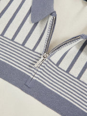 13-14 yrs Cotton Stripe Knit Half-Zip Polo Shirt Off White/ Airforce Blue | Children & Baby