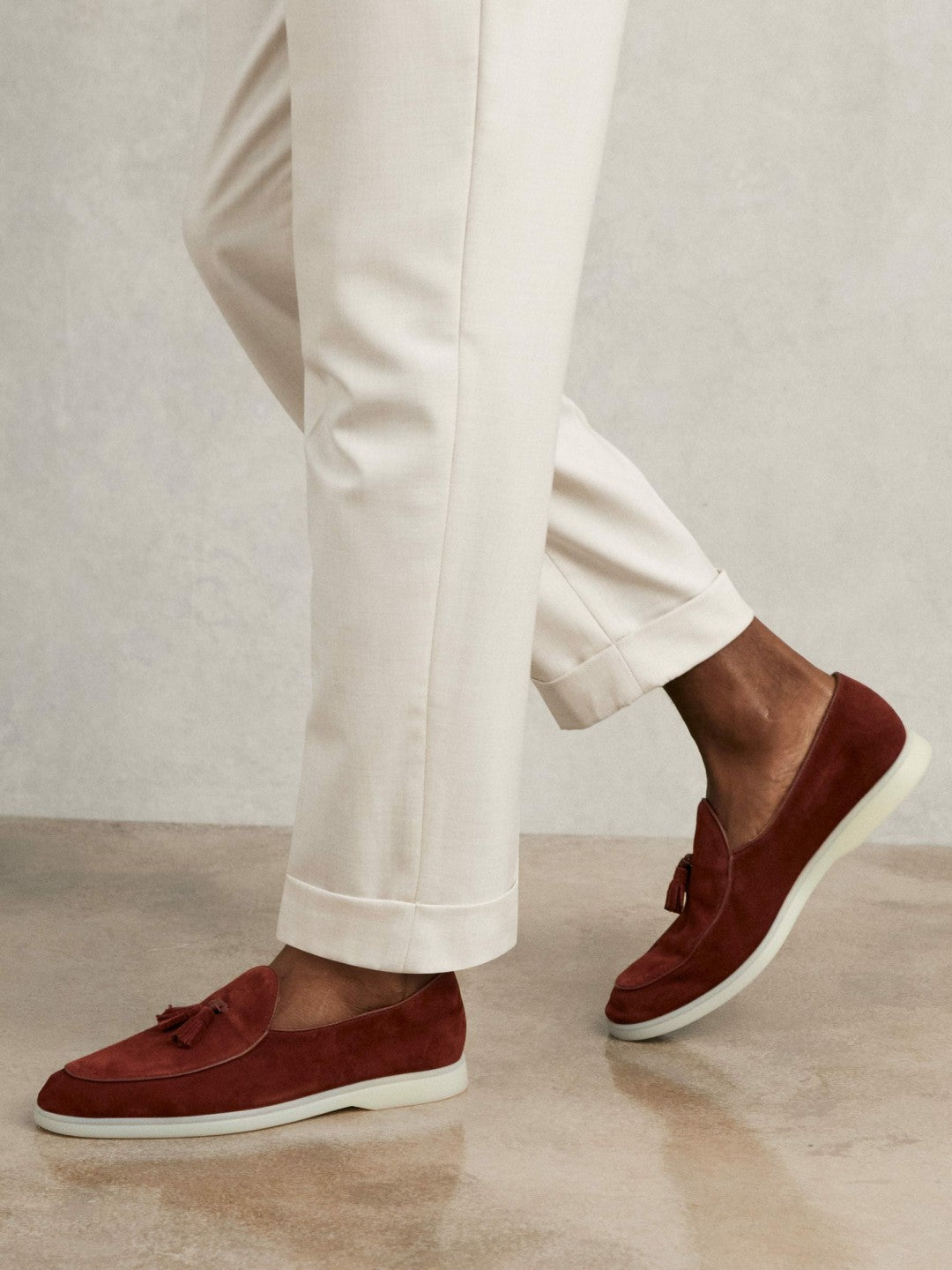 Suede Tassel Loafers Maroon Red | Men