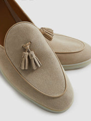 Suede Tassel Loafers Light Stone | Men