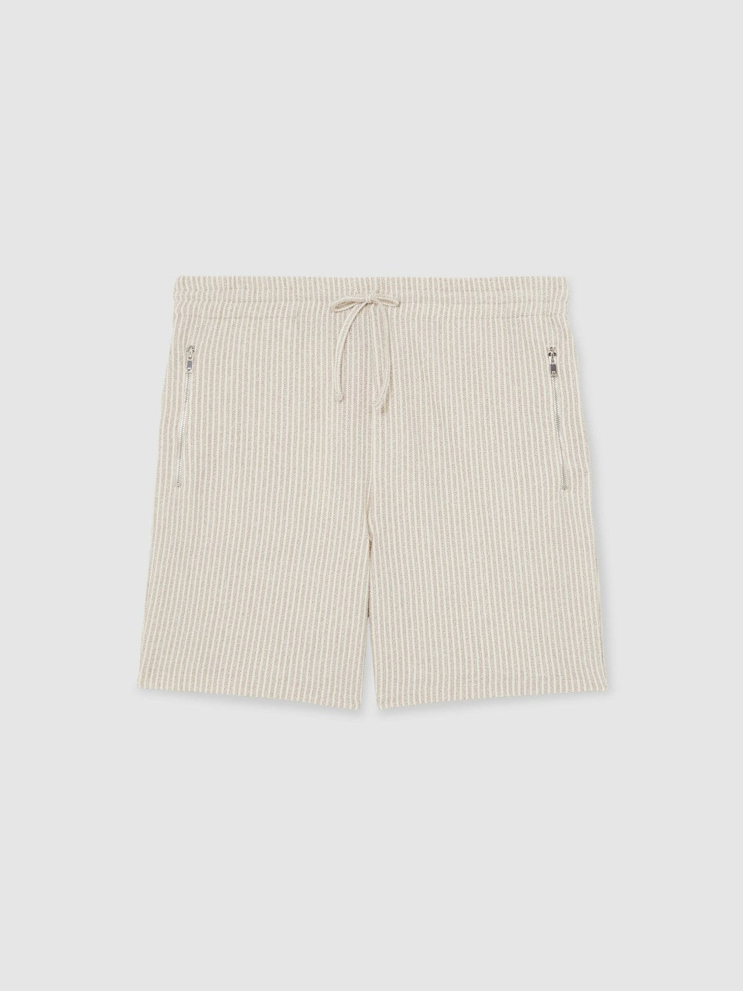Cotton-Blend Stripe Drawstring Shorts Ecru/Taupe Brown | Men
