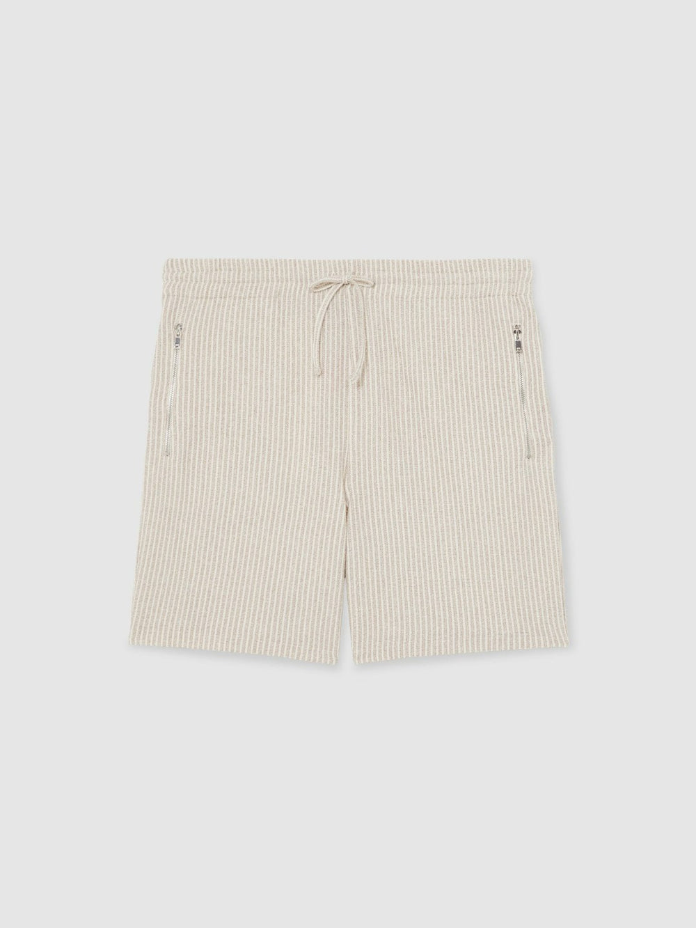 Cotton-Blend Stripe Drawstring Shorts Ecru/Taupe Brown | Men