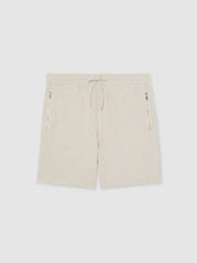 Cotton-Blend Stripe Drawstring Shorts Ecru/Taupe Brown | Men