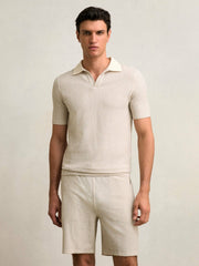 Cotton-Blend Stripe Drawstring Shorts Ecru/Taupe Brown | Men