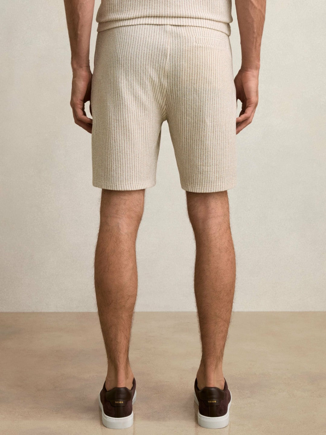Cotton-Blend Stripe Drawstring Shorts Ecru/Taupe Brown | Men