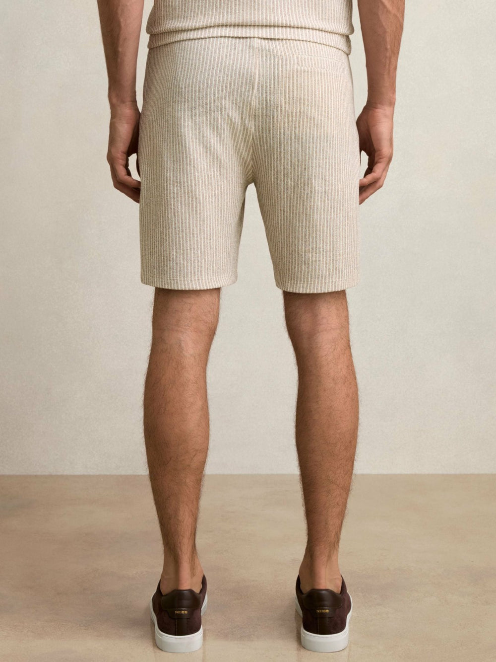 Cotton-Blend Stripe Drawstring Shorts Ecru/Taupe Brown | Men