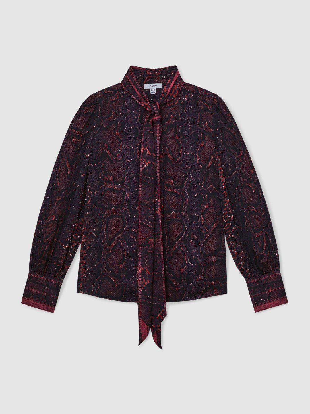 Snake-Print Tie-Neck Blouse Burgundy | Women