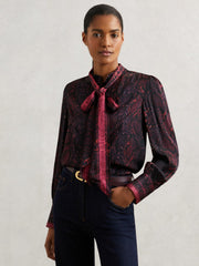 Snake-Print Tie-Neck Blouse Burgundy | Women