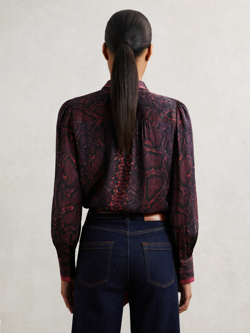 Snake-Print Tie-Neck Blouse Burgundy | Women