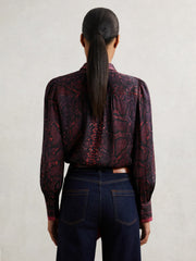Snake-Print Tie-Neck Blouse Burgundy | Women