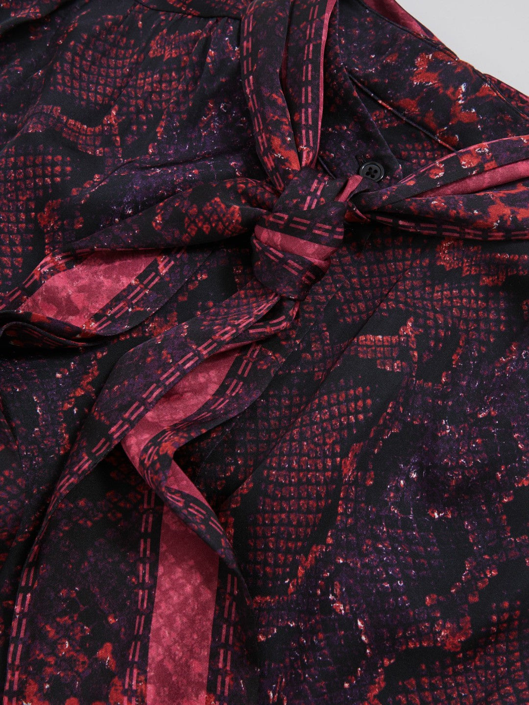 Snake-Print Tie-Neck Blouse Burgundy | Women