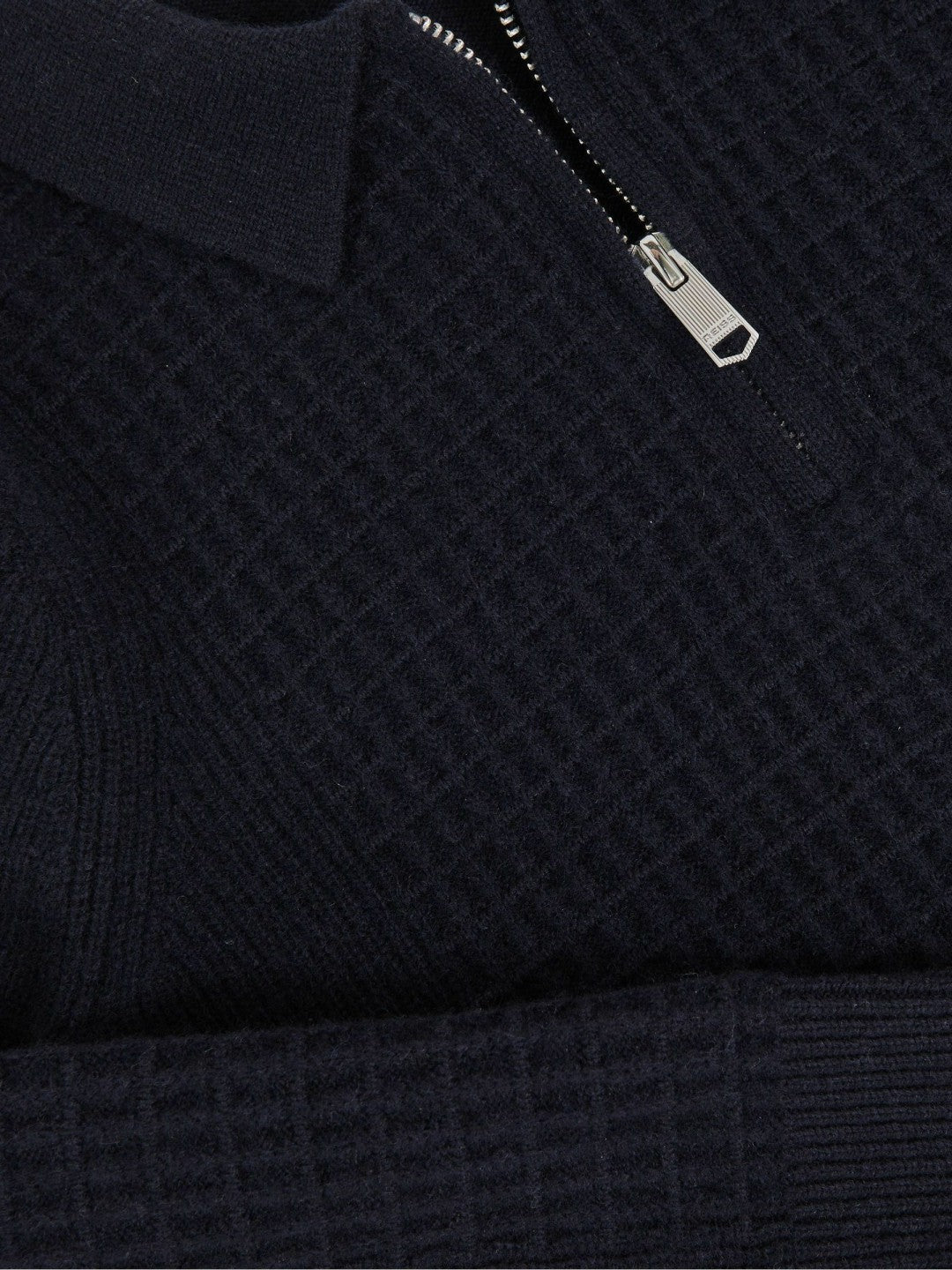 13-14 yrs Wool Waffle-Knit Half-Zip Polo Shirt Navy Blue | Children & Baby