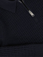 13-14 yrs Wool Waffle-Knit Half-Zip Polo Shirt Navy Blue | Children & Baby