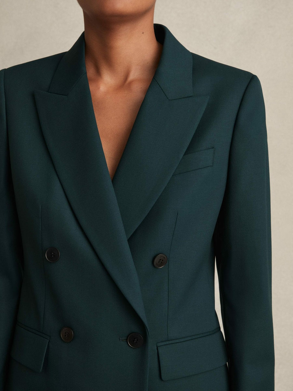 Wool-Blend Double-Breasted Suit Blazer Green | Women