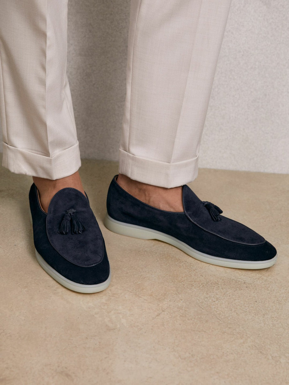 Suede Tassel Loafers Navy | Men