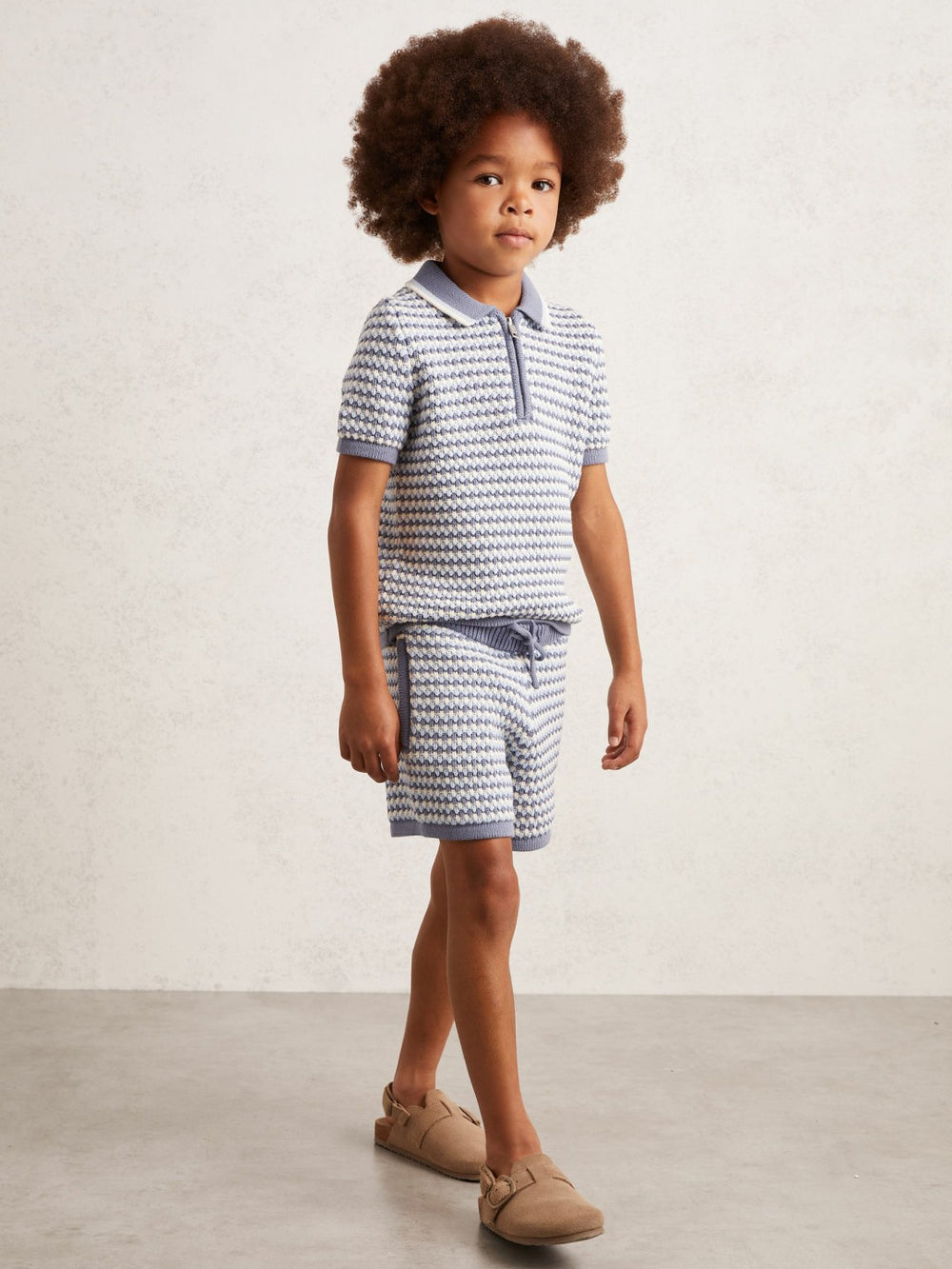 13-14 yrs Cotton-Blend Knitted Stripe Shorts Blue/White | Children & Baby