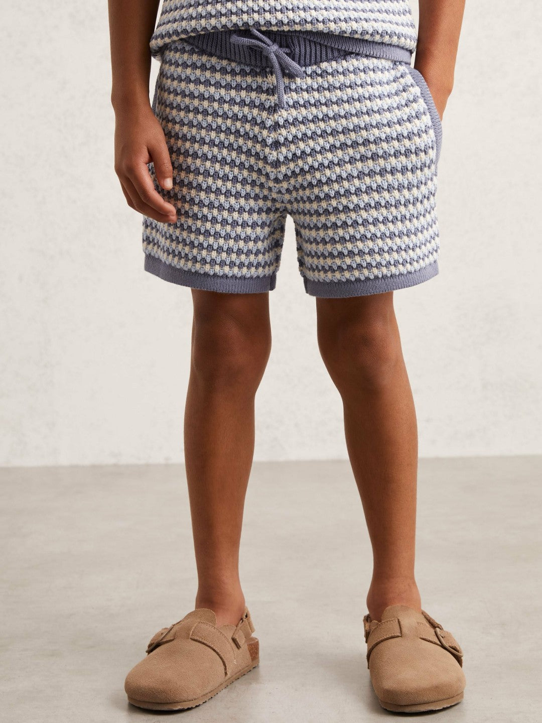 13-14 yrs Cotton-Blend Knitted Stripe Shorts Blue/White | Children & Baby