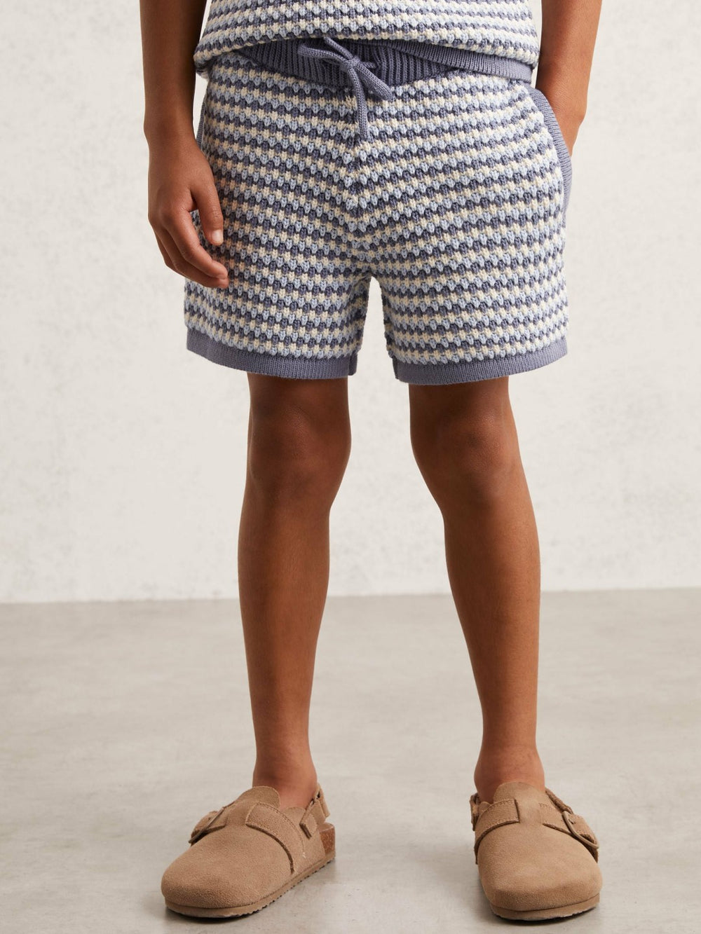 13-14 yrs Cotton-Blend Knitted Stripe Shorts Blue/White | Children & Baby