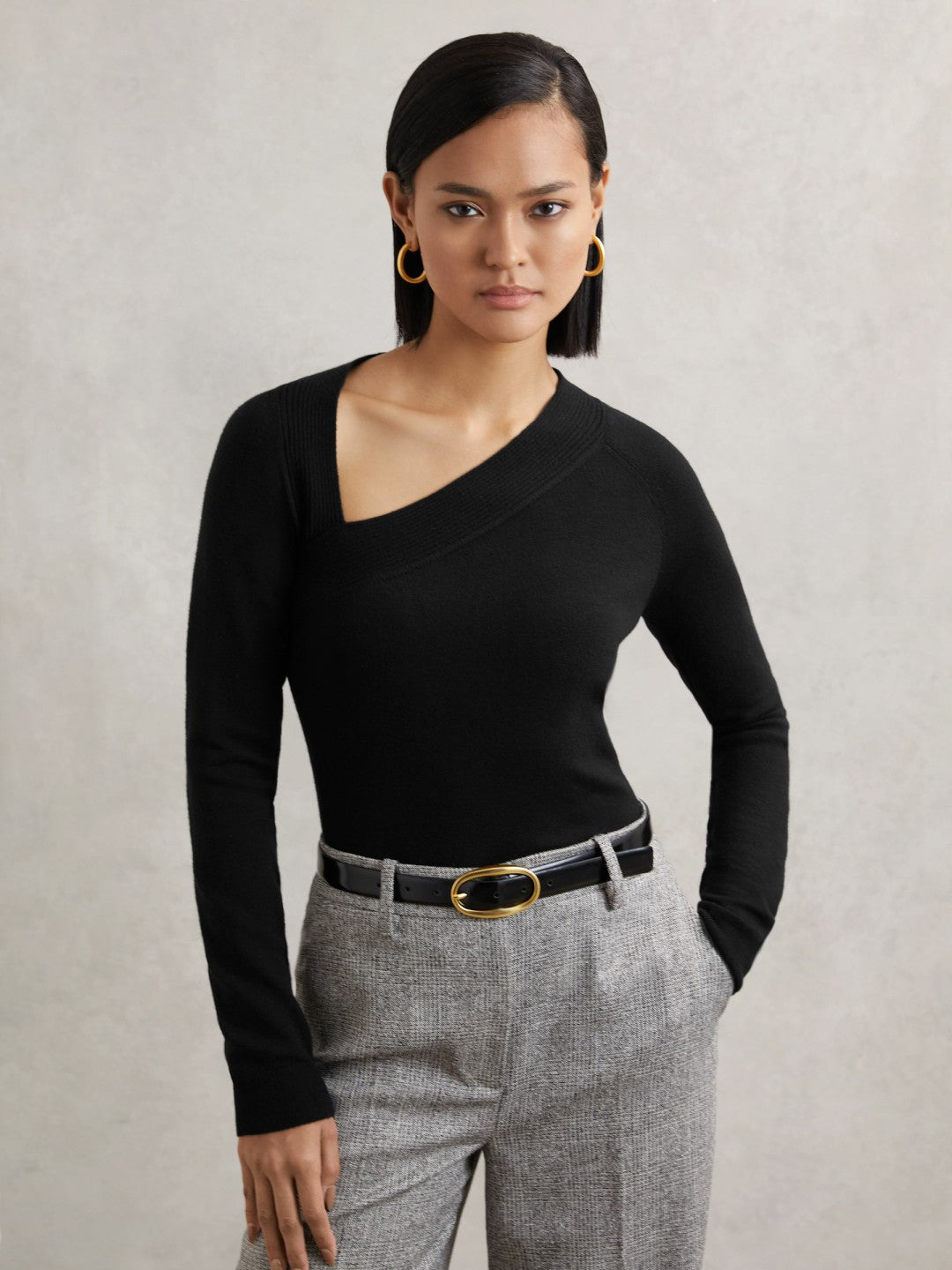 Wool-Blend Asymmetric Knit Top Black | Women
