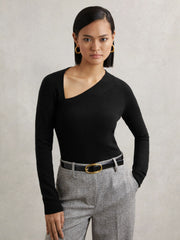 Wool-Blend Asymmetric Knit Top Black | Women