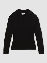 Wool-Blend Asymmetric Knit Top Black | Women