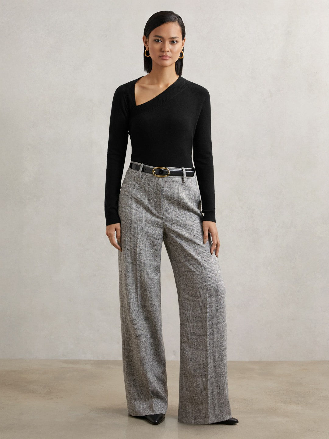 Wool-Blend Asymmetric Knit Top Black | Women