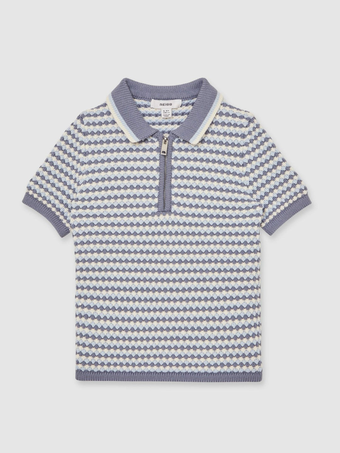 13-14 yrs Knitted Stripe Half-Zip Polo Shirt Blue/White | Children & Baby